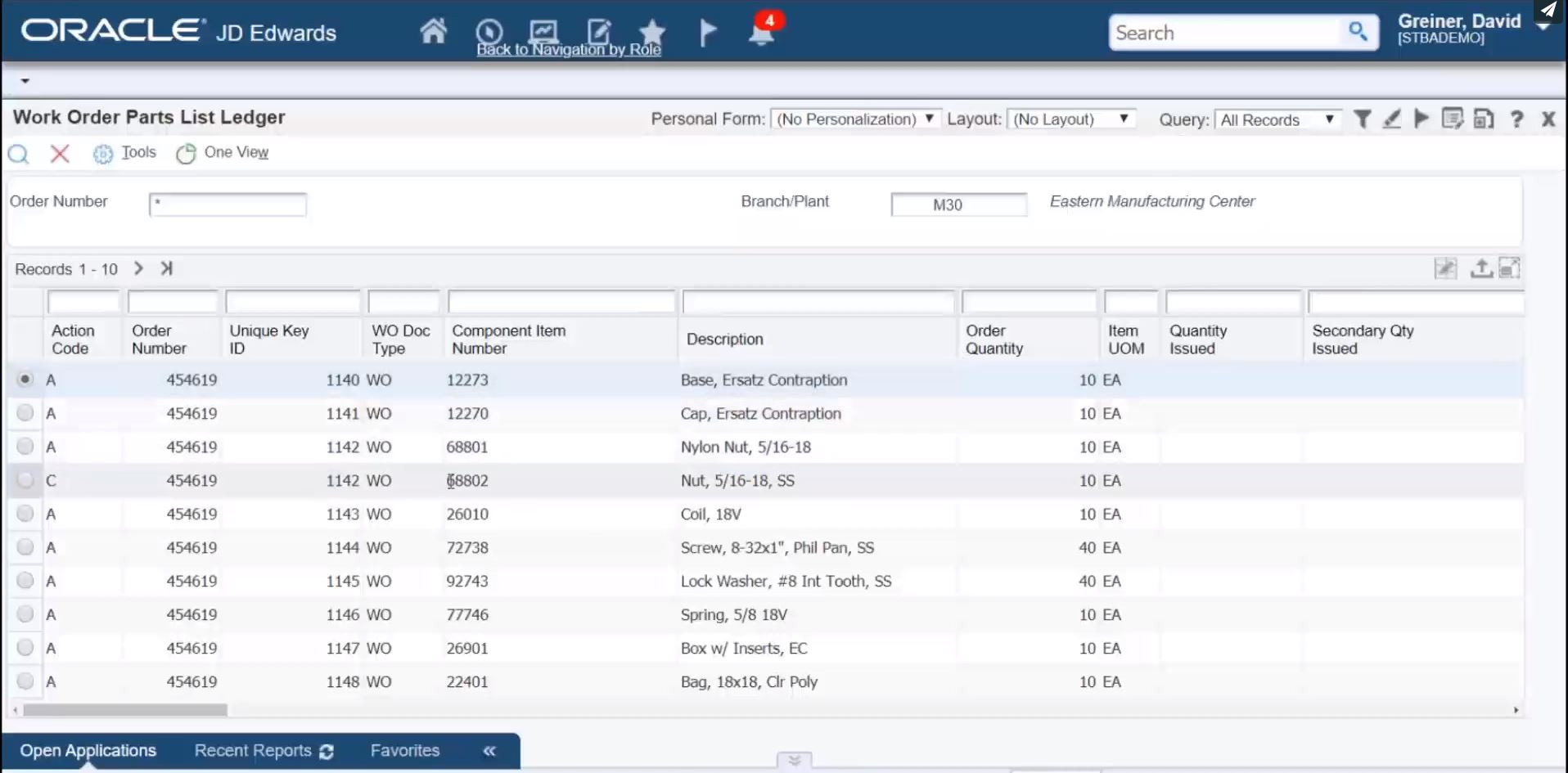 Overview of Work Order JDE Ledger for Manufacturing